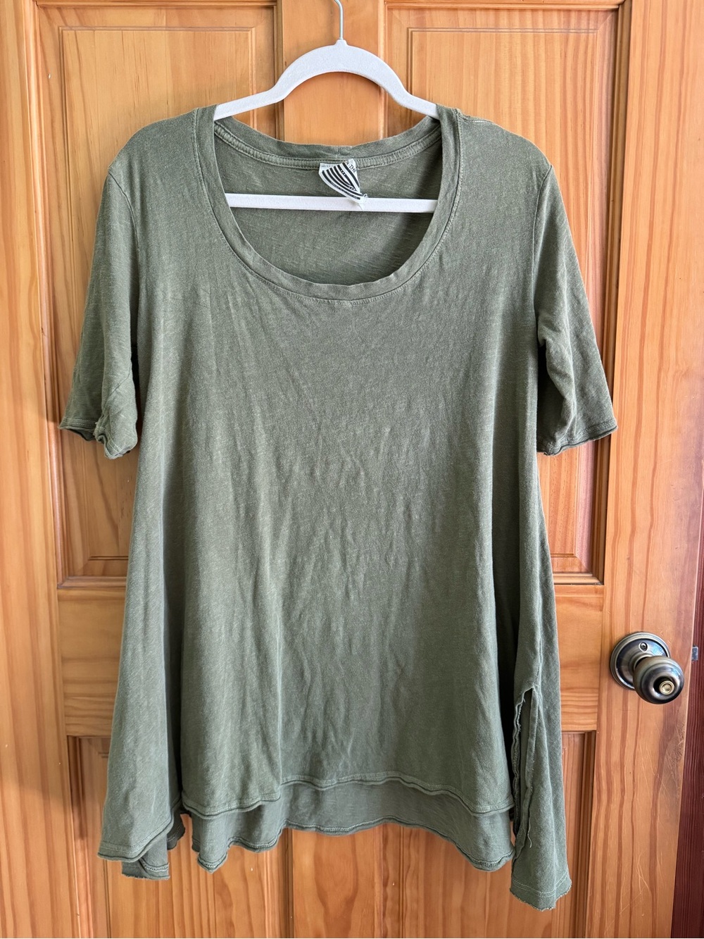 Free People 100% Cotton Made in USA Olive Green Tunic Tee Size M